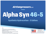 Thumbnail of Alpha Syn 46 5 gallons synthetic hydrocarbon air compressor oil product label